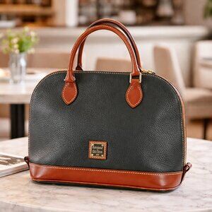 Dooney & Bourke Pebble Grain Leather Satchel Black Brown Trim